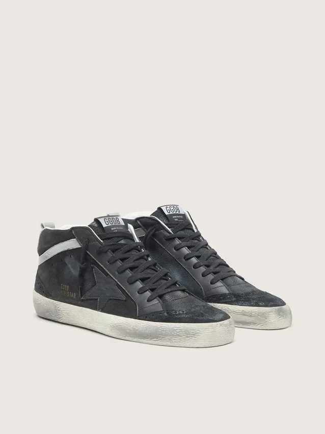 Mid Star da uomo in nabuk con stella in pelle nera e striscia argentata
