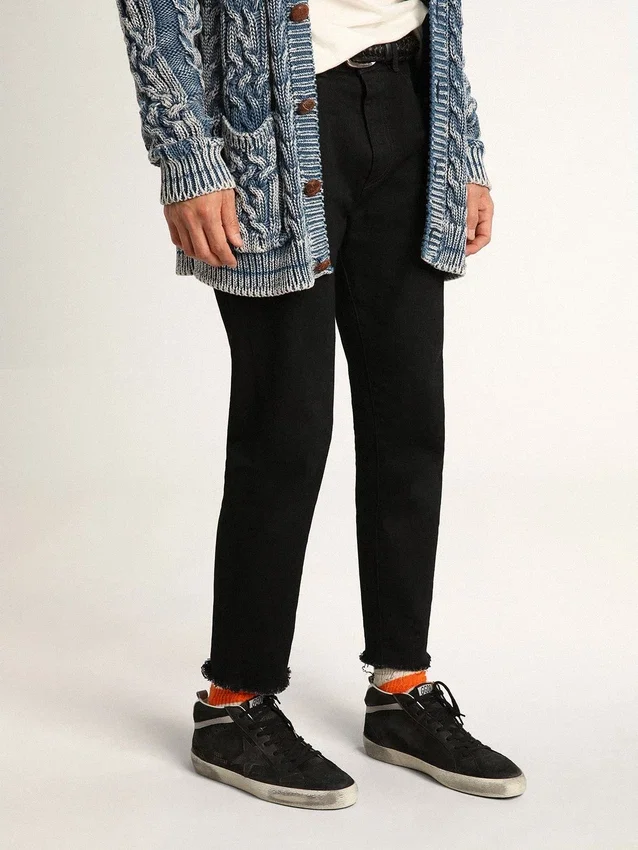 Mid Star da uomo in nabuk con stella in pelle nera e striscia argentata