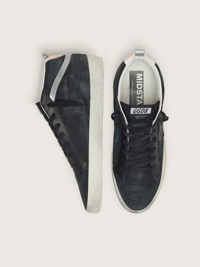 Mid Star da uomo in nabuk con stella in pelle nera e striscia argentata