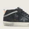 Mid Star da uomo in nabuk con stella in pelle nera e striscia argentata