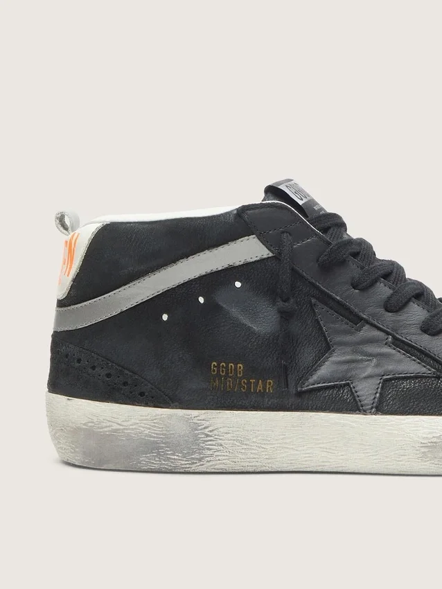 Mid Star da uomo in nabuk con stella in pelle nera e striscia argentata