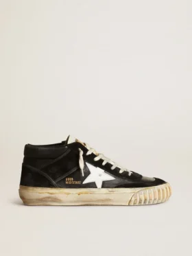 Mid Star da uomo in nappa nera e pelle scamosciata con stella in pelle bianca