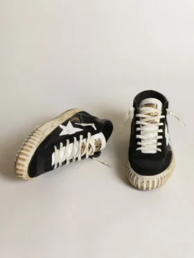 Mid Star da uomo in nappa nera e pelle scamosciata con stella in pelle bianca