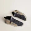 Mid Star da uomo in pelle scamosciata beige e blu con stella in nappa grigia e inserto in pelle bianca