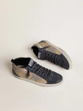 Mid Star da uomo in pelle scamosciata beige e blu con stella in nappa grigia e inserto in pelle bianca
