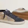 Mid Star da uomo in pelle scamosciata beige e blu con stella in nappa grigia e inserto in pelle bianca