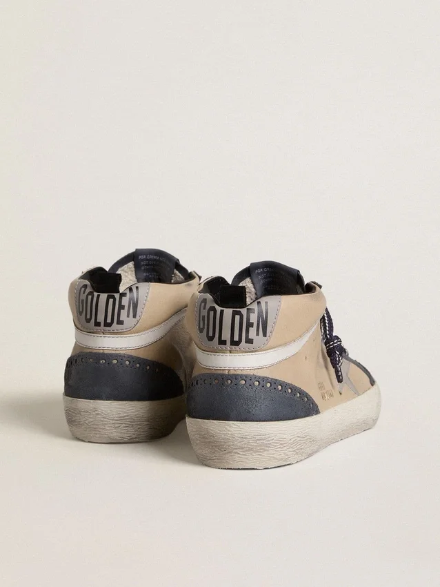 Mid Star da uomo in pelle scamosciata beige e blu con stella in nappa grigia e inserto in pelle bianca