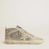 Mid Star in glitter argento con stella e striscia in pelle scamosciata grigio ghiaccio
