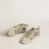 Mid Star in glitter argento con stella e striscia in pelle scamosciata grigio ghiaccio