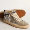 Mid Star in glitter argento con stella in pelle scamosciata e dettaglio nero