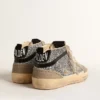 Mid Star in glitter argento con stella in pelle scamosciata e dettaglio nero