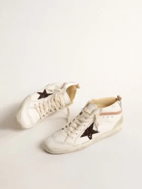 Mid Star in nappa con stella glitterata e inserti in pelle color carne