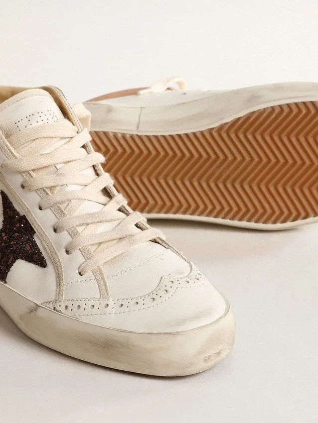 Mid Star in nappa con stella glitterata e inserti in pelle color carne