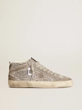 Mid Star in pelle scamosciata argento con cristalli Swarovski e stella in pelle scamosciata