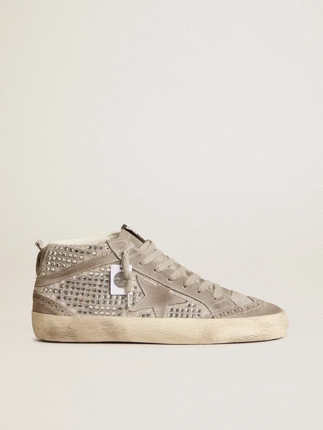 Mid Star in pelle scamosciata argento con cristalli Swarovski e stella in pelle scamosciata