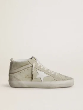 Mid Star in pelle scamosciata grigio chiaro con stella in pelle bianca