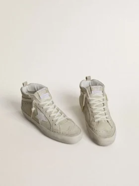 Mid Star in pelle scamosciata grigio chiaro con stella in pelle bianca