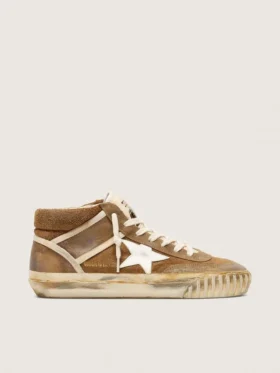 Mid Star LAB da donna in pelle scamosciata color ruggine con stella in pelle bianca