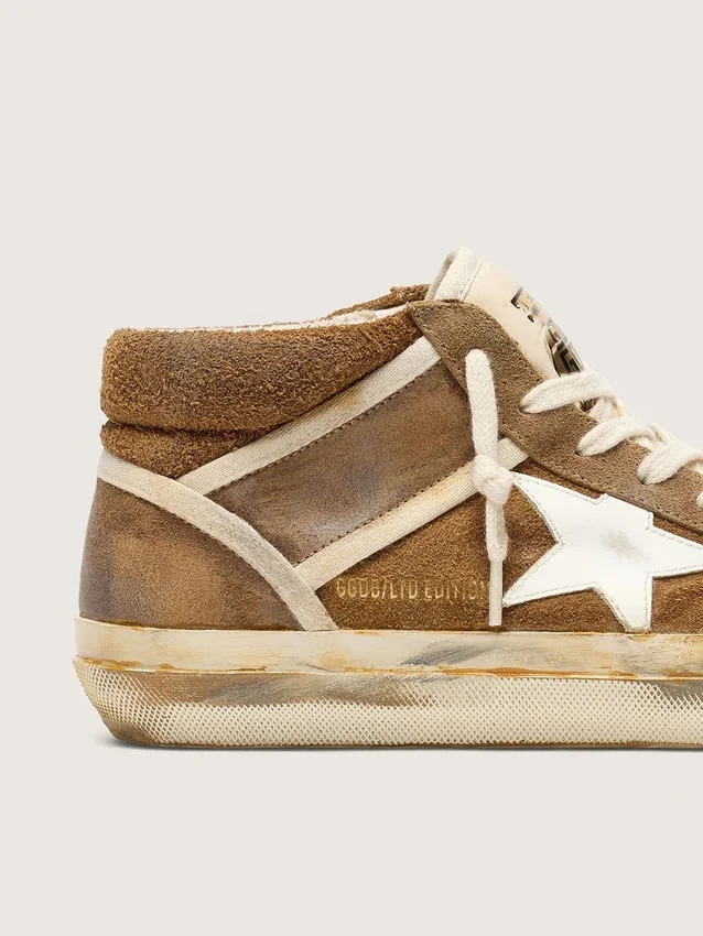 Mid Star LAB da donna in pelle scamosciata color ruggine con stella in pelle bianca