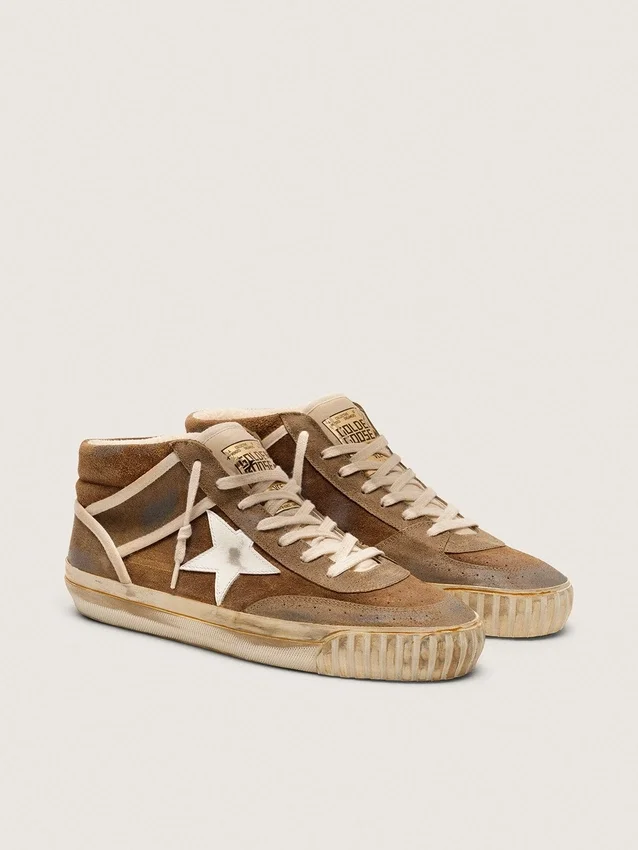 Mid Star LAB da uomo in pelle scamosciata color ruggine con stella in pelle bianca