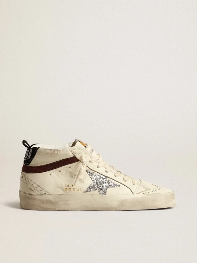 Mid Star LTD in pelle nappa bianca con stella glitterata argento
