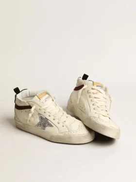 Mid Star LTD in pelle nappa bianca con stella glitterata argento