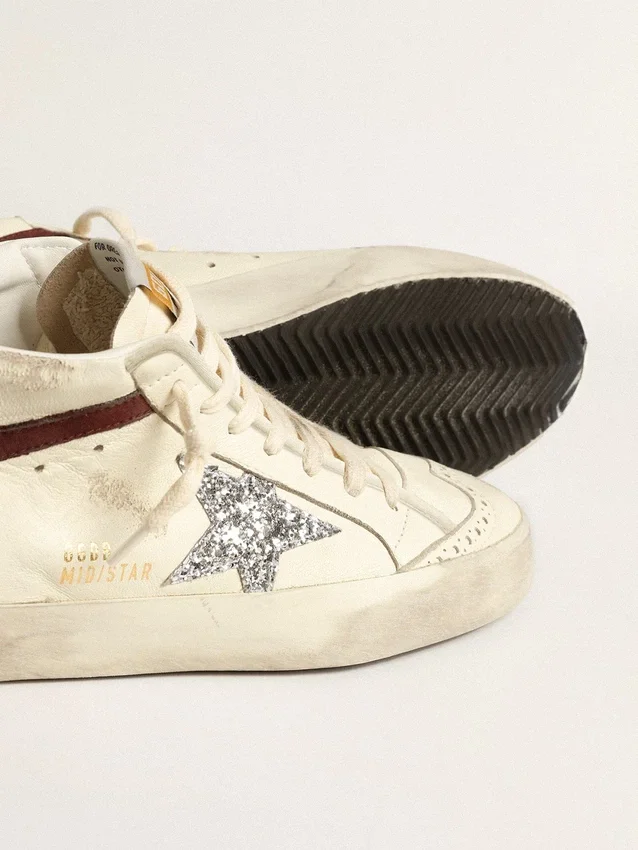 Mid Star LTD in pelle nappa bianca con stella glitterata argento