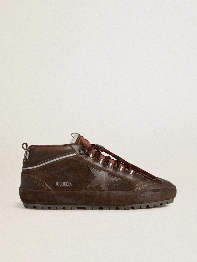 Mid Star Ski da uomo in pelle scamosciata marrone con stella in pelle e linguetta sul tallone in pelle scamosciata