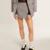 Mini shorts da donna grigi in lana a pied-de-poule