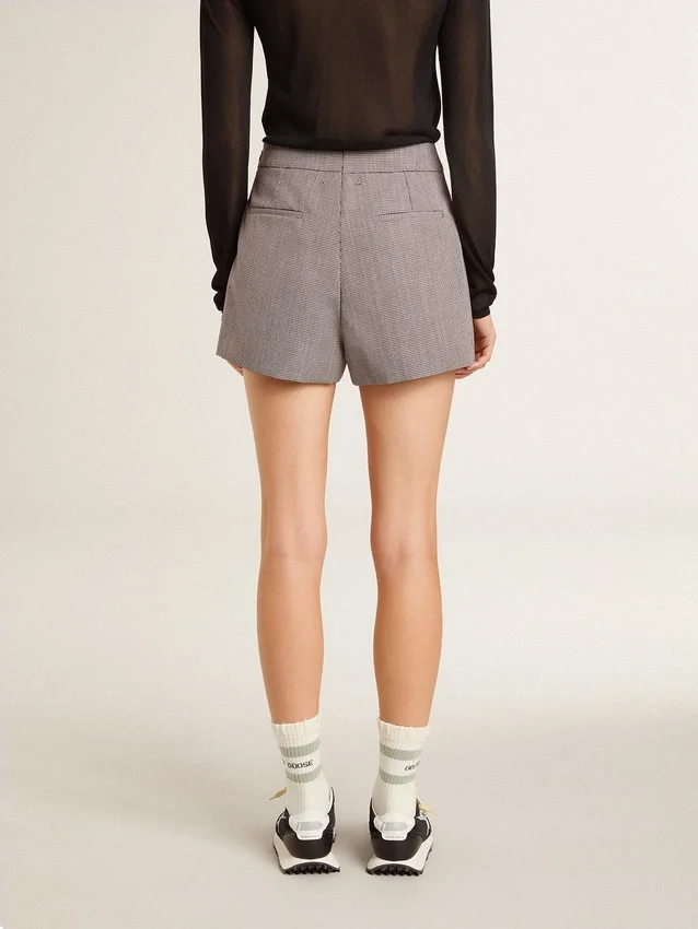 Mini shorts da donna grigi in lana a pied-de-poule