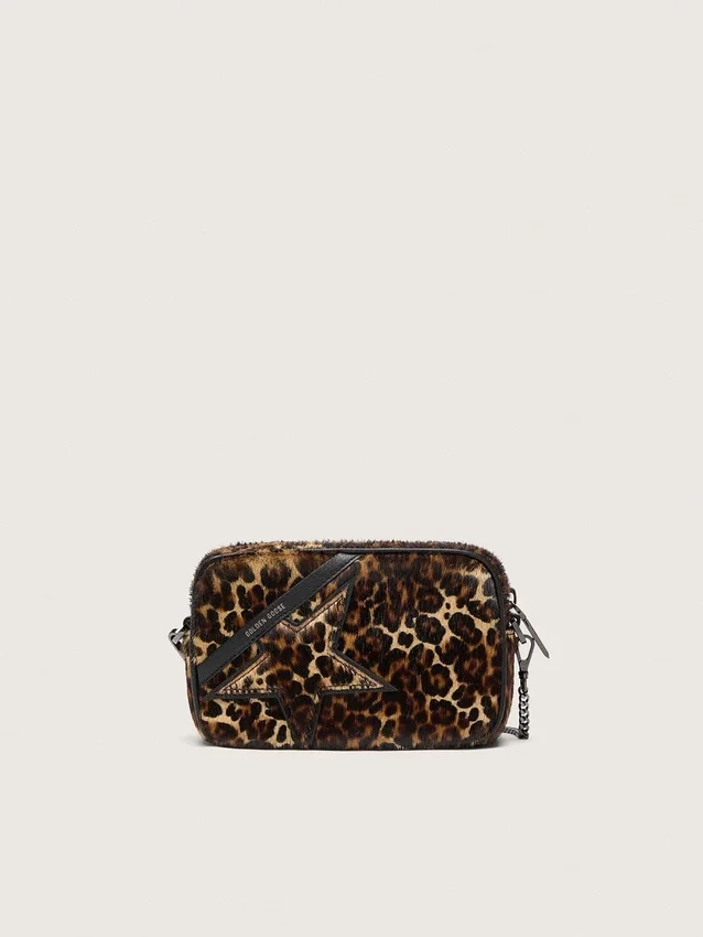 Mini Star Bag in pelle di pony con stampa animalier e stella tono su tono