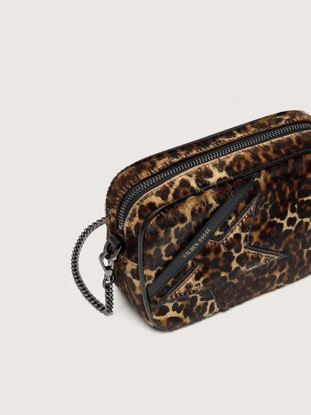Mini Star Bag in pelle di pony con stampa animalier e stella tono su tono