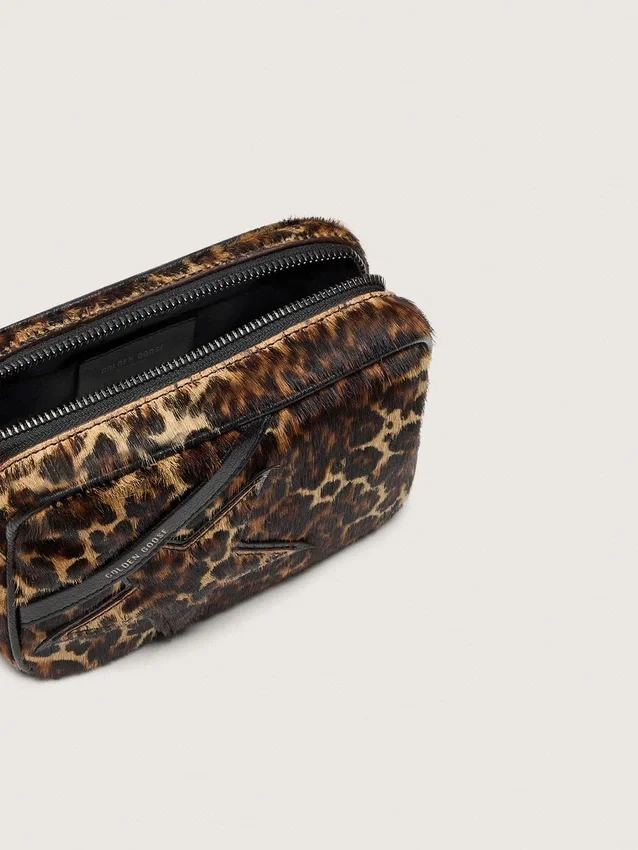 Mini Star Bag in pelle di pony con stampa animalier e stella tono su tono