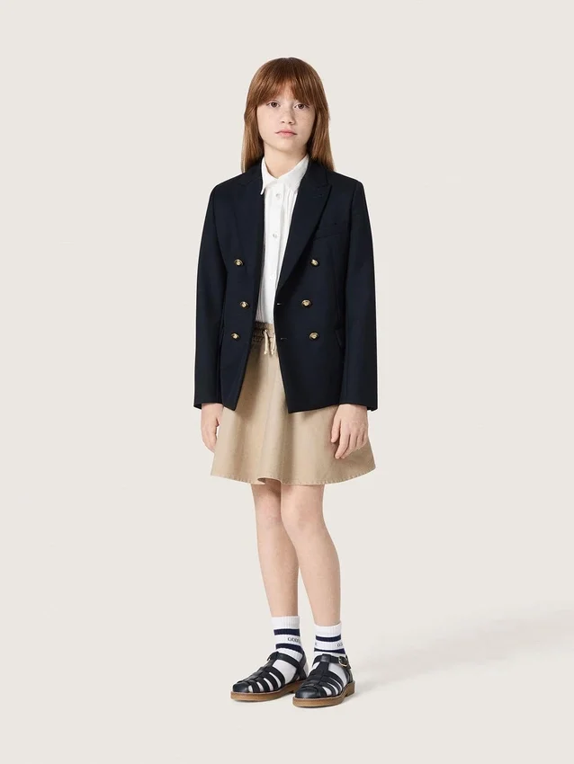 Minigonna da bambina “Journey” in gabardina di cotone beige con stampa