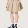 Minigonna da bambina “Journey” in gabardina di cotone beige con stampa
