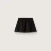 Minigonna da donna in twill di cotone nero con ricamo floreale in paillettes
