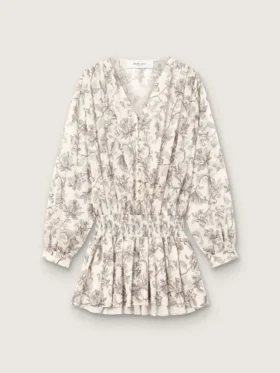 Minivestito da donna in cotone con stampa floreale in bianco e nero