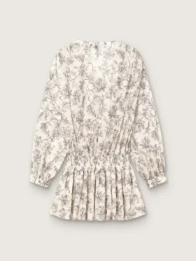 Minivestito da donna in cotone con stampa floreale in bianco e nero