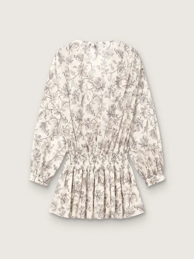 Minivestito da donna in cotone con stampa floreale in bianco e nero