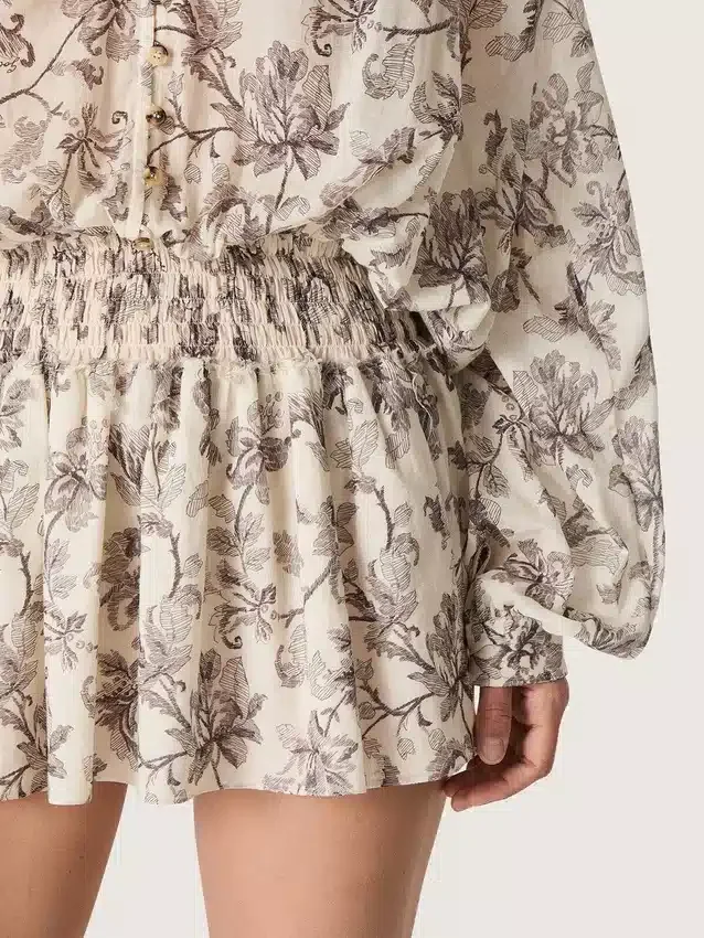 Minivestito da donna in cotone con stampa floreale in bianco e nero