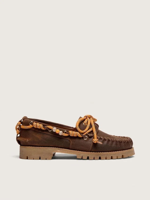 Mocassini Cruise da donna in pelle scamosciata cerata marrone con lacci da trekking grigio tortora