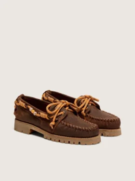 Mocassini Cruise da donna in pelle scamosciata cerata marrone con lacci da trekking grigio tortora