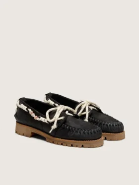 Mocassini Cruise da donna in pelle scamosciata cerata nera con lacci da trekking neri