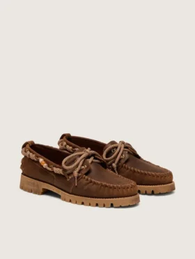 Mocassini Cruise da uomo in pelle scamosciata cerata marrone con lacci da trekking grigio tortora