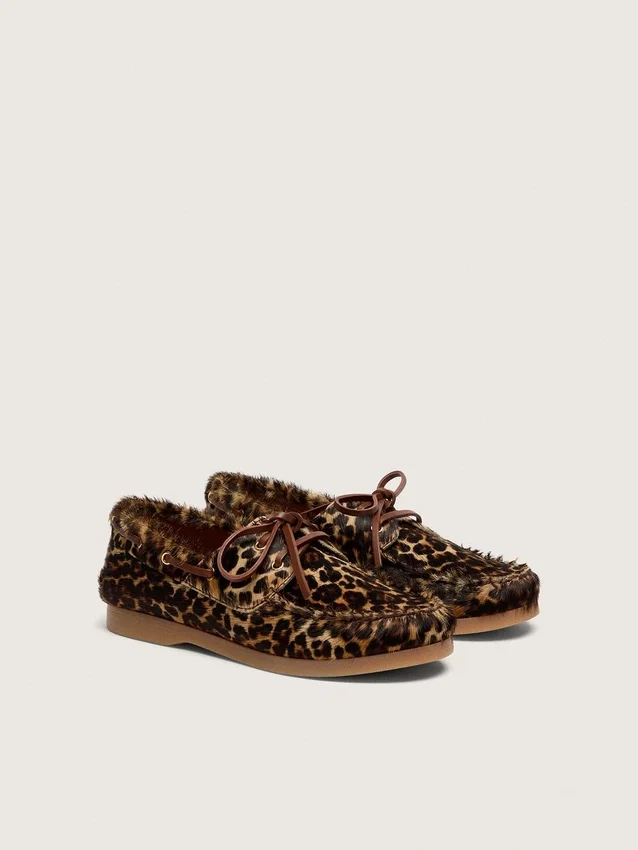 Mocassini Young Cruise in pelle di pony con stampa leopardata