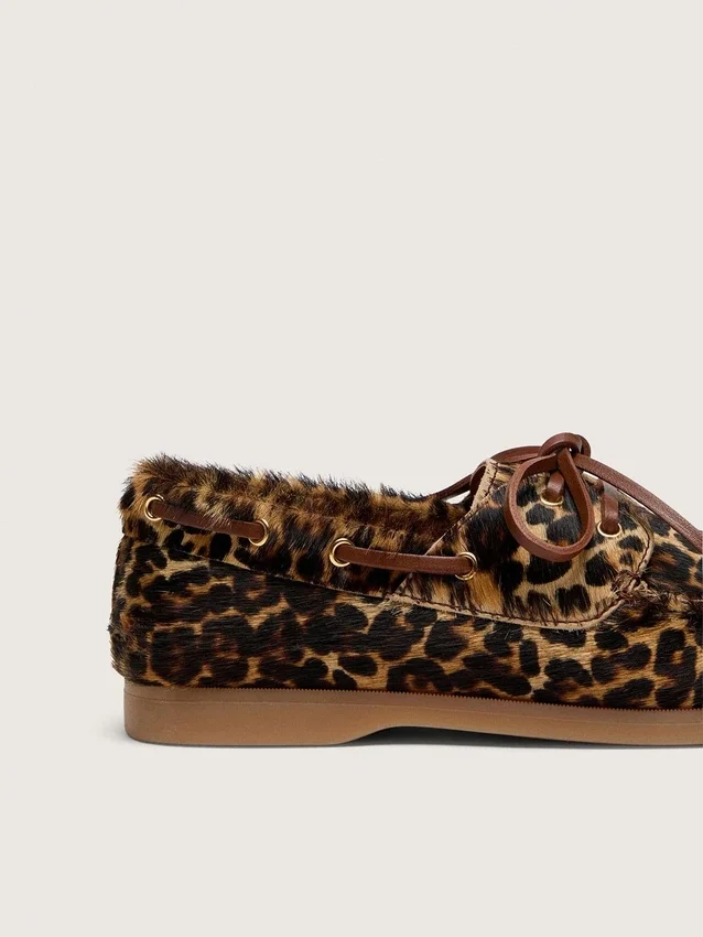 Mocassini Young Cruise in pelle di pony con stampa leopardata
