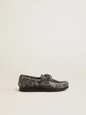 Mocassino Cruise junior in pelle nera invecchiata