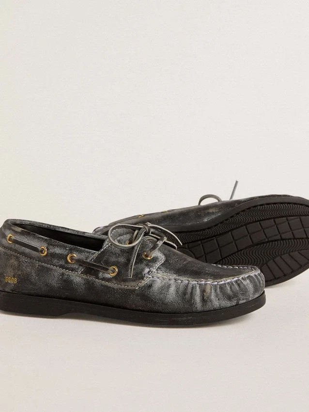 Mocassino Cruise junior in pelle nera invecchiata