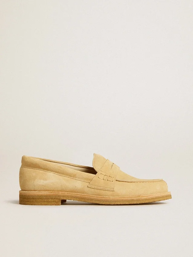Mocassino Jerry in pelle scamosciata cerata color ecru