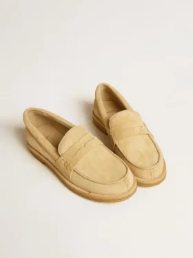 Mocassino Jerry in pelle scamosciata cerata color ecru